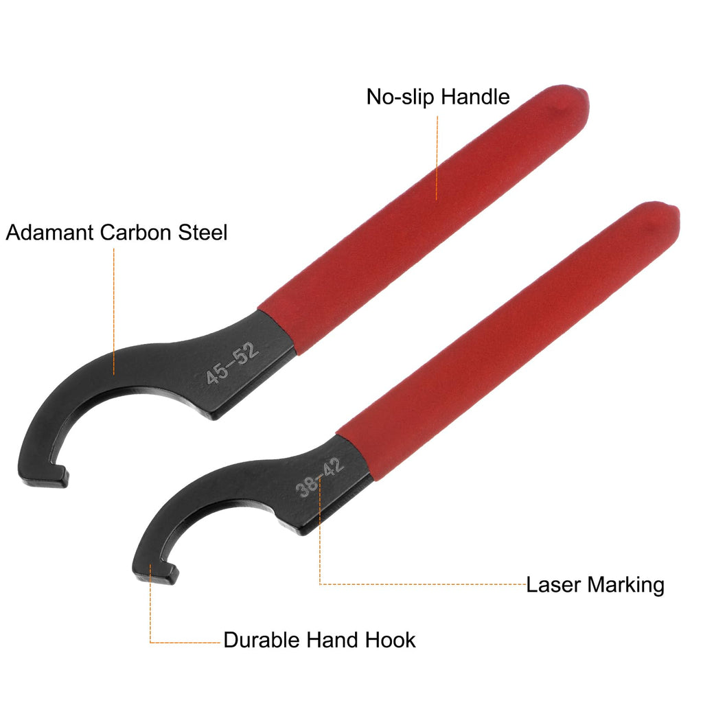 uxcell C Hook Spanner Wrench for Lathe Clamping 38-42mm Collet Chuck Nut with Red Non-slip Handle