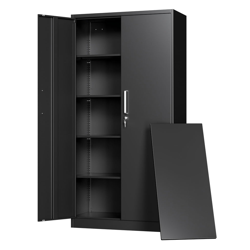 Metal Storage Cabinet with Locking Doors, 71" Tall Steel Locker Organizer with Adjustable Shelves, Garage Utility
