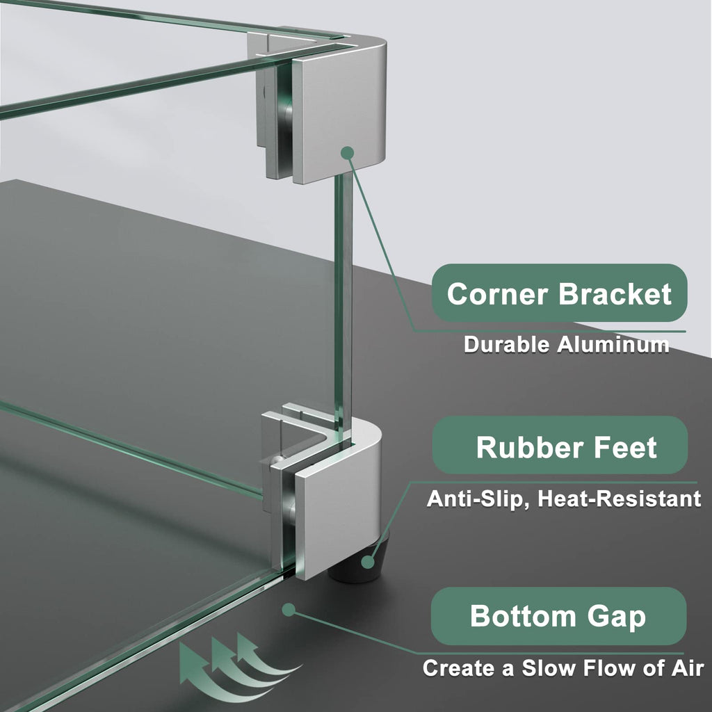 29 x 13 Inch Glass Wind Guard for Rectangular Fire Pit Table, Thick and Sturdy Tempered Glass Panel with Hard