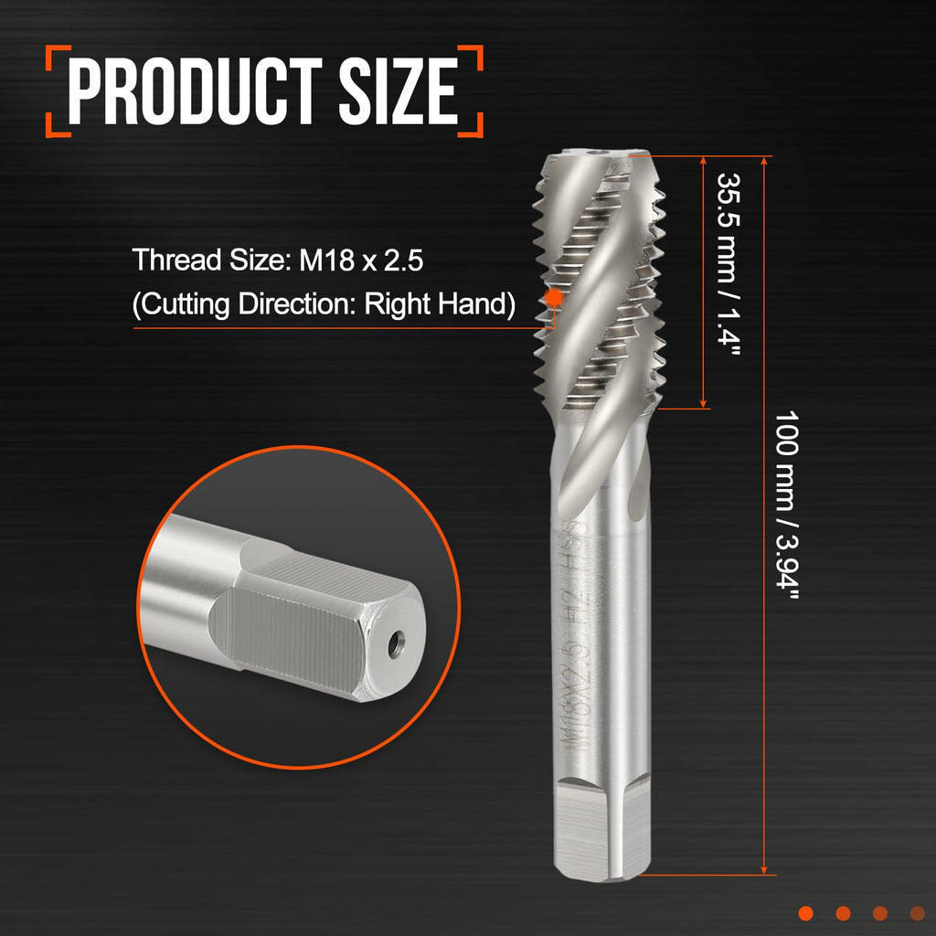 Workkyma M18 x 2.5 Spiral Flute Thread Tap M2 High Speed Steel Polished