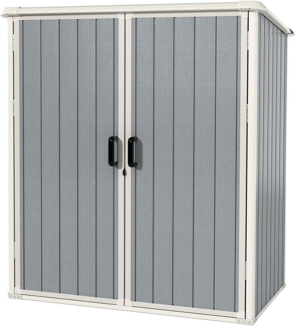 5 x 3Ft Resin Shed with Floor & Lockable Door, Grey | Outdoor storage cabinet fits garbage cans, garden tools and