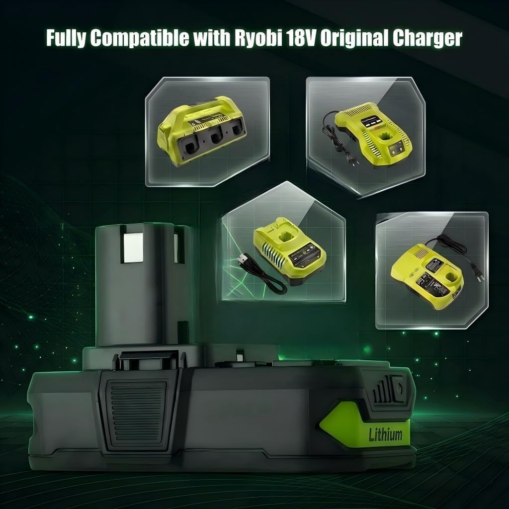 LORDONE 3000mAh P108 Replacement Battery for Ryobi 18V,2 Pack