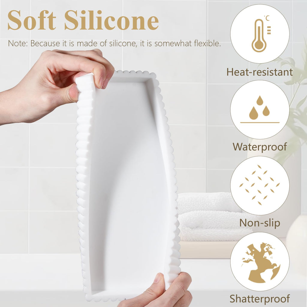 Silicone Bathroom Tray Small Vanity Tray Kitchen Counter Decor, White