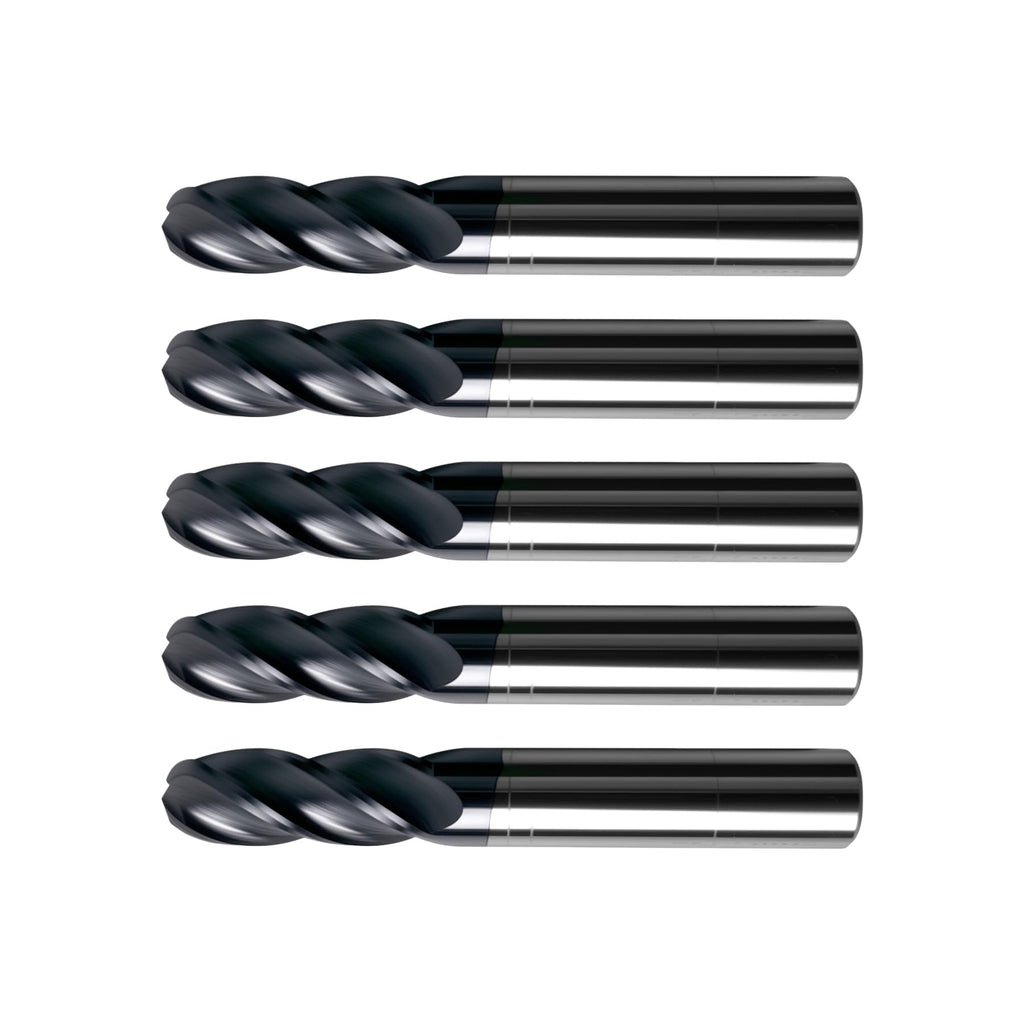 Zorqon 5Pcs 3/8" Carbide Ball Nose End Mills, ALTiN Coated, 4 Flute