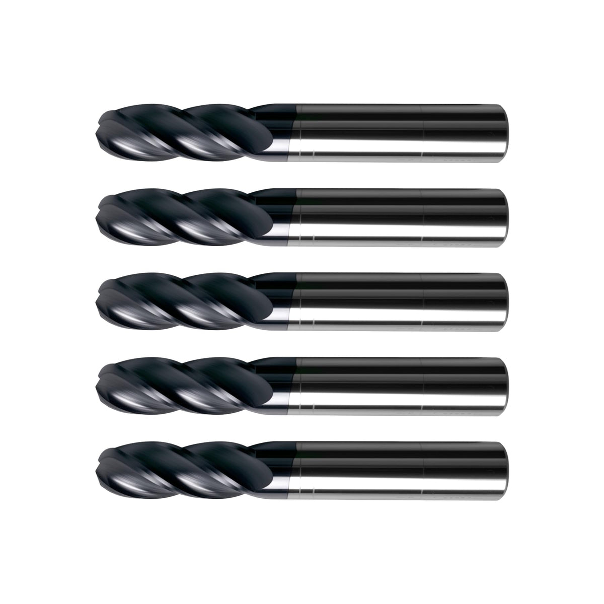 Zorqon 5Pcs 3/8" Carbide Ball Nose End Mills, ALTiN Coated, 4 Flute