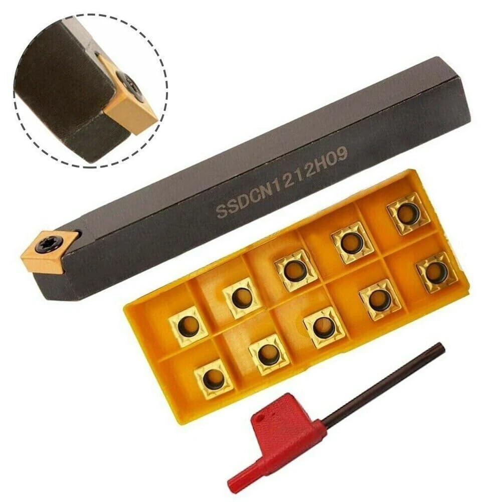 Indexable CNC Lathe Turning Tool Holder, 1pcs SSDCN1212H09 External Turning Tool Holder 45 Degree Chamfer Turning Tool Holder + 10pcs SCMT09T308 Carbide Insert