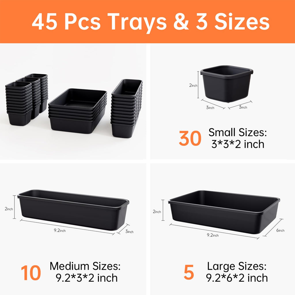 45 Pack Tool Box Organizer Tray Divider, Toolbox Desk Drawer Organizer,Garage Organization Storage for Rolling Tool