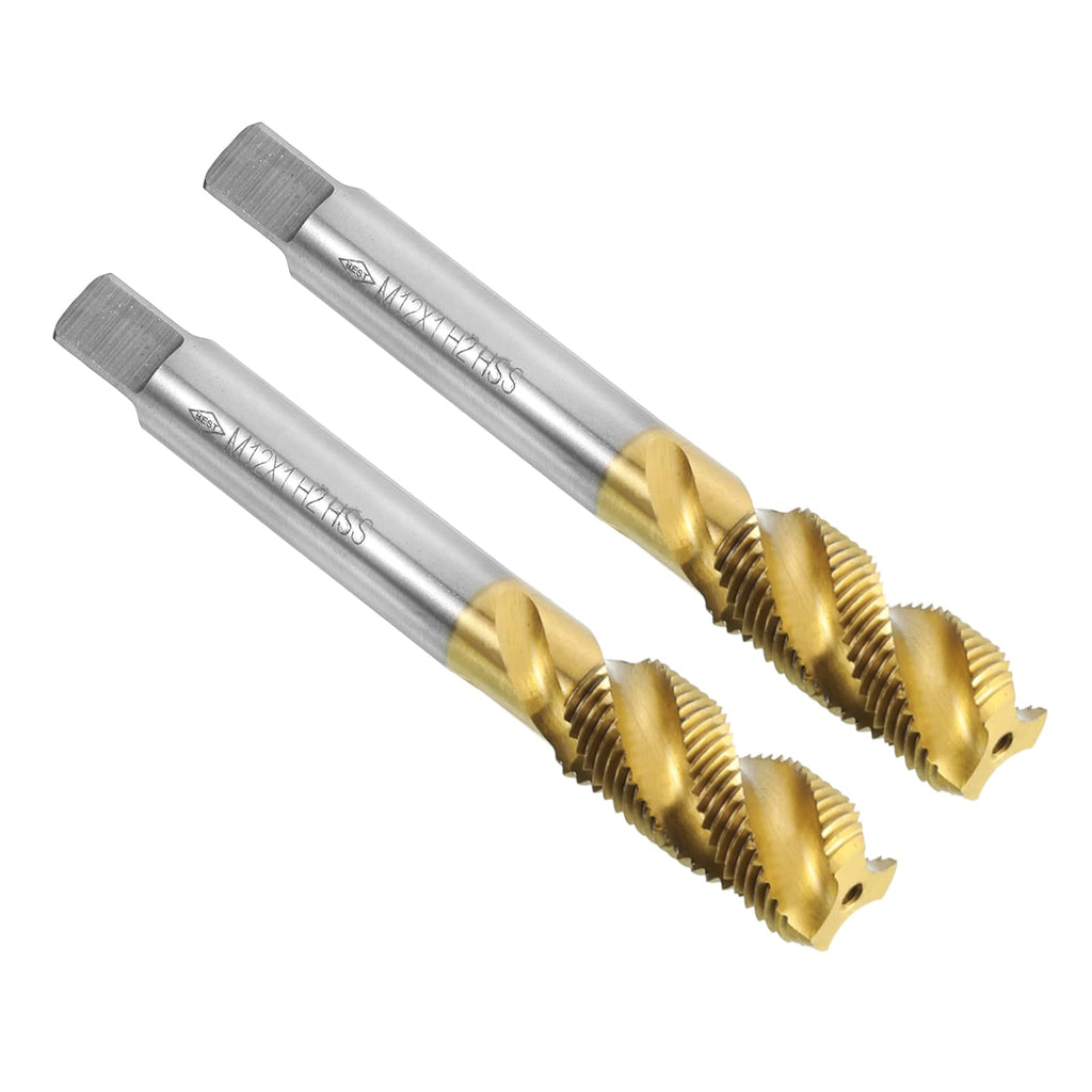 uxcell 2pcs Spiral Flute Thread Taps, M12 x 1 H2 Screw Threading Tap, Titanium Coated 6542 High Speed Steel Machine Tapping Tools for Machinist Repair