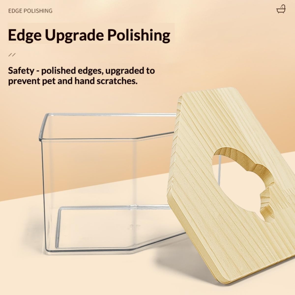 Clear Acrylic Hamster Sand Bath Box with Wood Lid Mini Pet Sandbox (A)