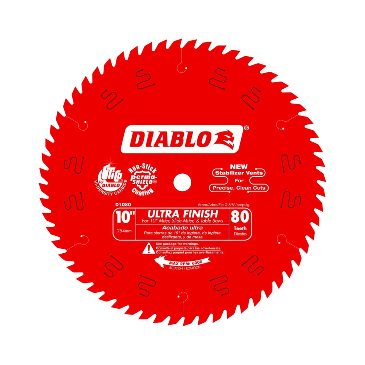D1080X Diablo 10" 80-Tooth ATB Saw Blade w/5/8" Arbor&PermaShield Coating (Single Pack)
