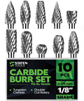 1/8 In Carbide Burr Set 10-Pc Double Cut Die Grinder Bits for Metal