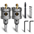 METOTY Metal Hole Saw 1-1/2''(38mm) 2Pcs Set Heavy Duty Tungsten Carbide Tipped Hole Cutters Set with a nitrided Step Drill and L-flench, for Steel Iron,Aluminum,Stainless stell,Plastic