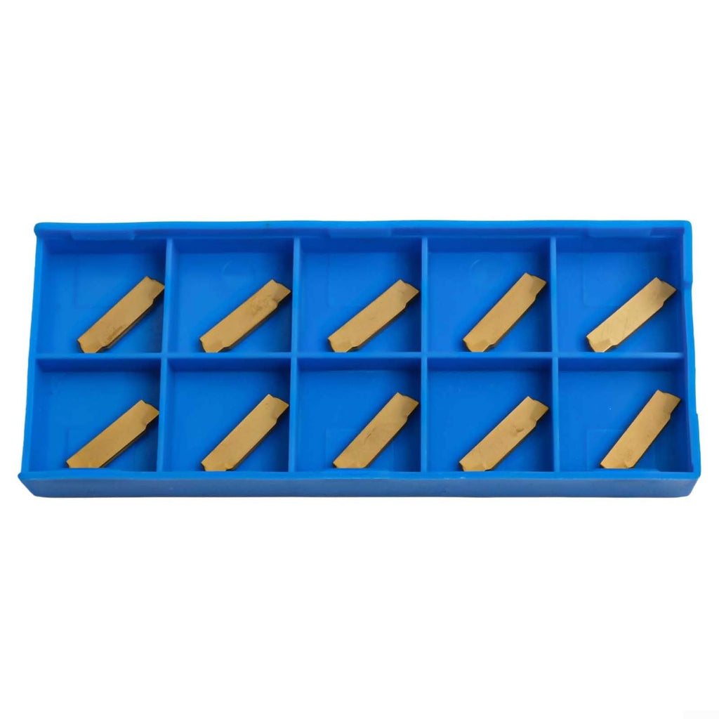 10pcs MGMN200-G 2mm Width Carbide Insert for MGEHR/MGIVR Grooving Tool, Gold Coated Turning Inserts for Steel Cast Iron Aluminum, 16x3x2mm Indexable Inserts with Box