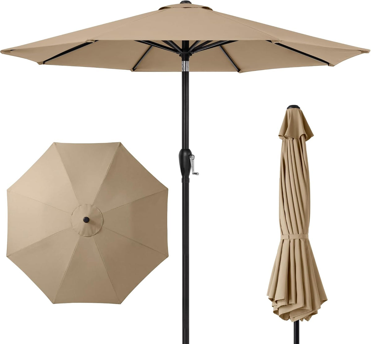 9ft Commercial Grade Patio Umbrella, 5-Year Fade Resistant 260 GSM Polyester Canopy, Rustproof Aluminum Frame, Smooth