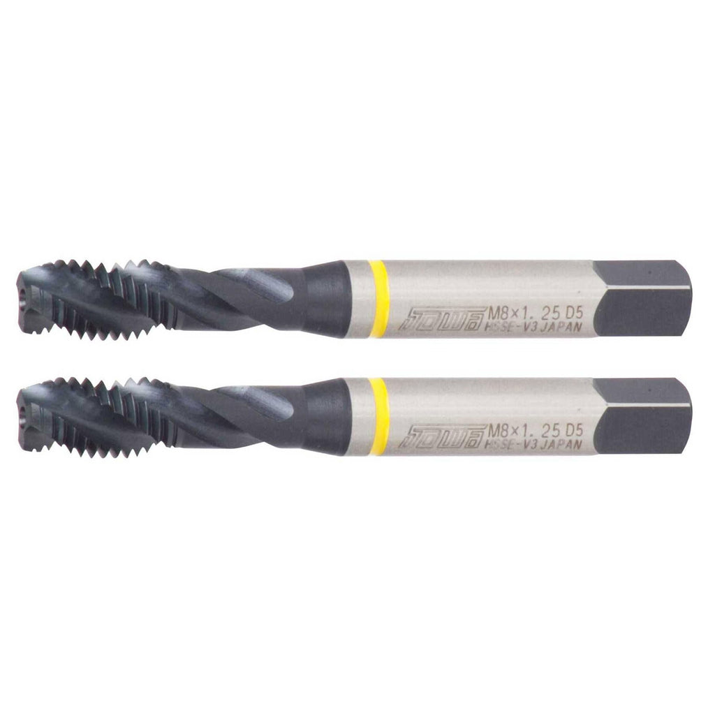 Sowa Tool 2pcs M12 x 1.75mm Spiral Flute Tap – HSSE-V3, Yellow Ring, Metric Thread, High Performance for Alloy & Stainless Steel, Machine Tap for Blind Holes, Pack of 2
