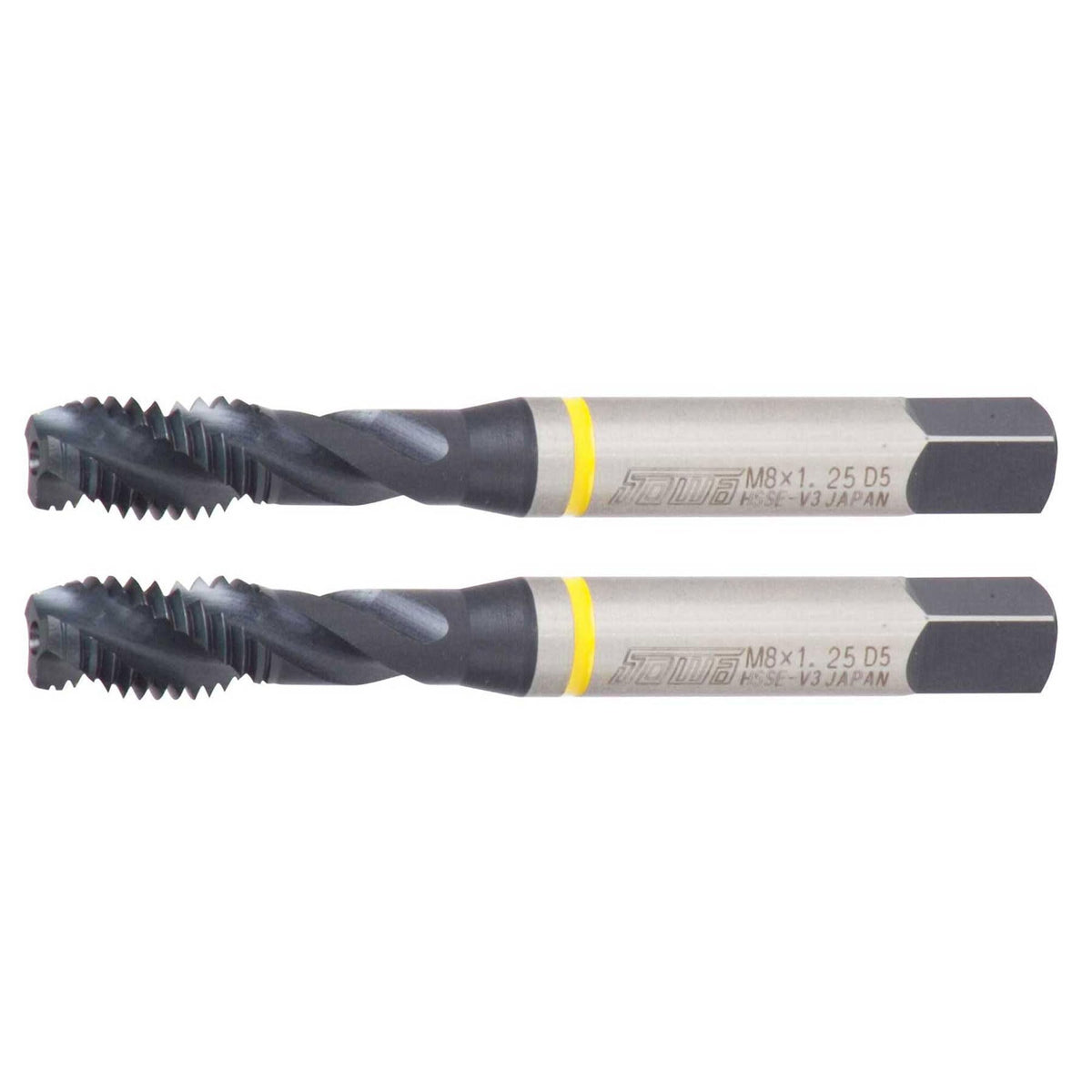 Sowa Tool 2pcs M12 x 1.75mm Spiral Flute Tap – HSSE-V3, Yellow Ring, Metric Thread, High Performance for Alloy & Stainless Steel, Machine Tap for Blind Holes, Pack of 2