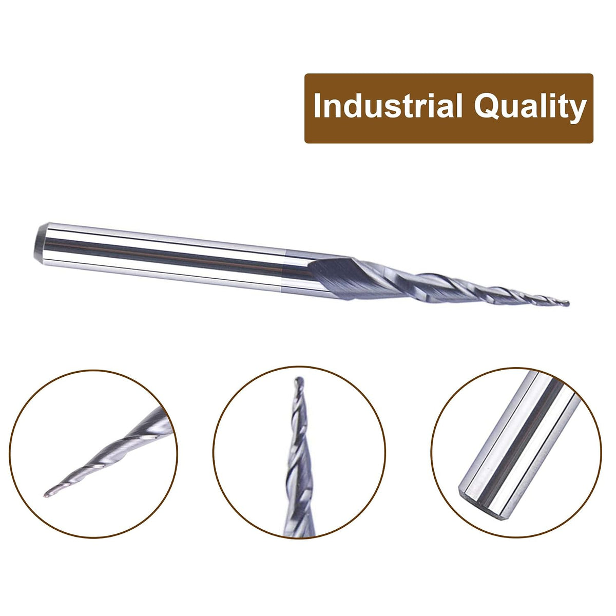 SpeTool 5Pcs Tapered Ball Nose Carving End Mill 1/8 inch Shank 0.25MM Radius (0.5MM Diameter) Tips 3D Woodworking Tool CNC Router Bits