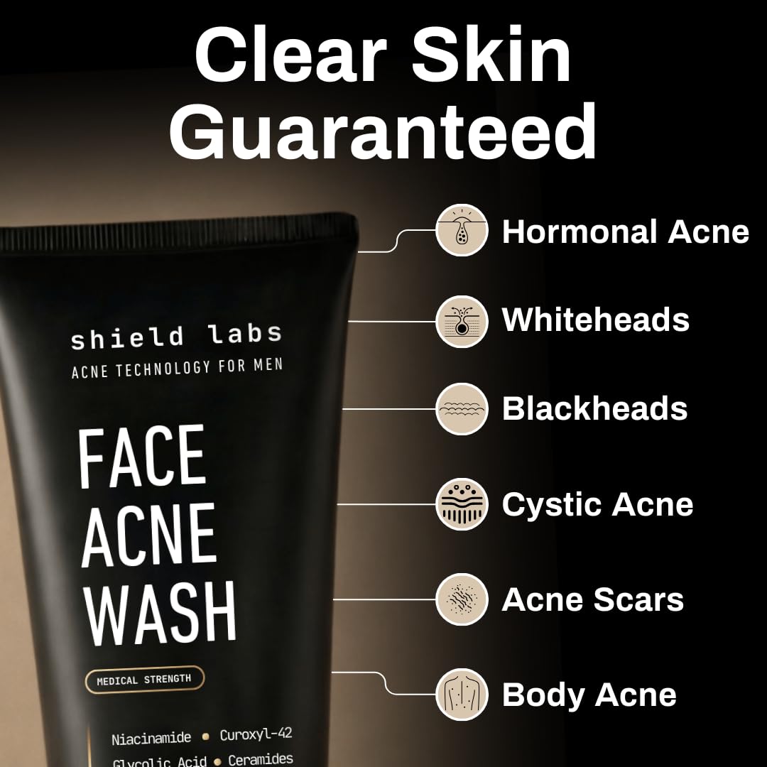 Face Acne Wash for Men and Boys, Curoxyl-42 Face Wash to Clear, Treat, and Prevent Acne, Gentle formula with