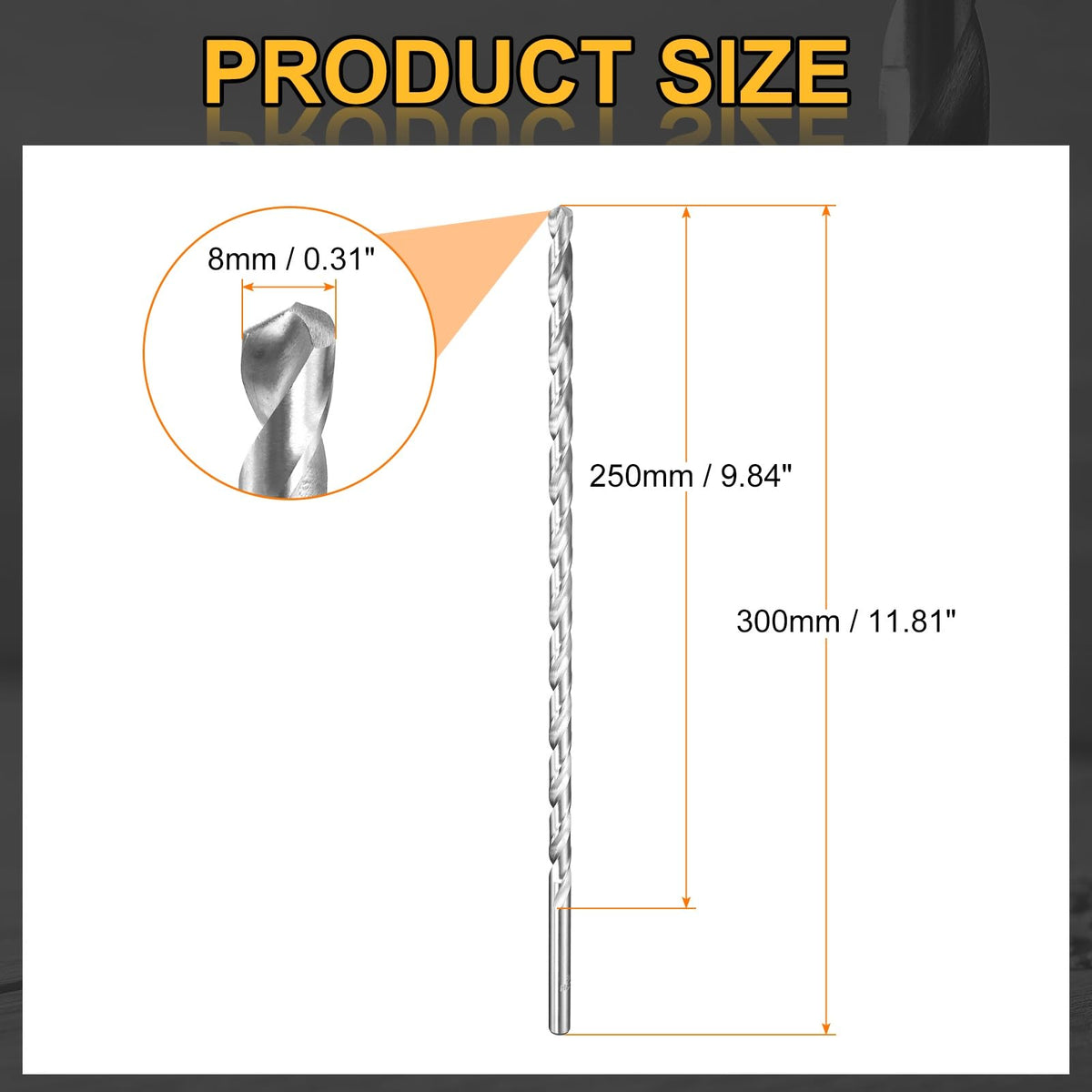 HARFINGTON Twist Drill Bit 8mm Dia 300mm (11.81") Extra Long High-Speed Steel Spiral Jobber Drill Bits Fully Ground Drilling Tools for Wood Plastic Aluminum Thin Metal Sheet