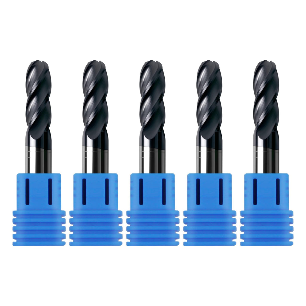 Zorqon 5Pcs 3/8" Carbide Ball Nose End Mills, ALTiN Coated, 4 Flute