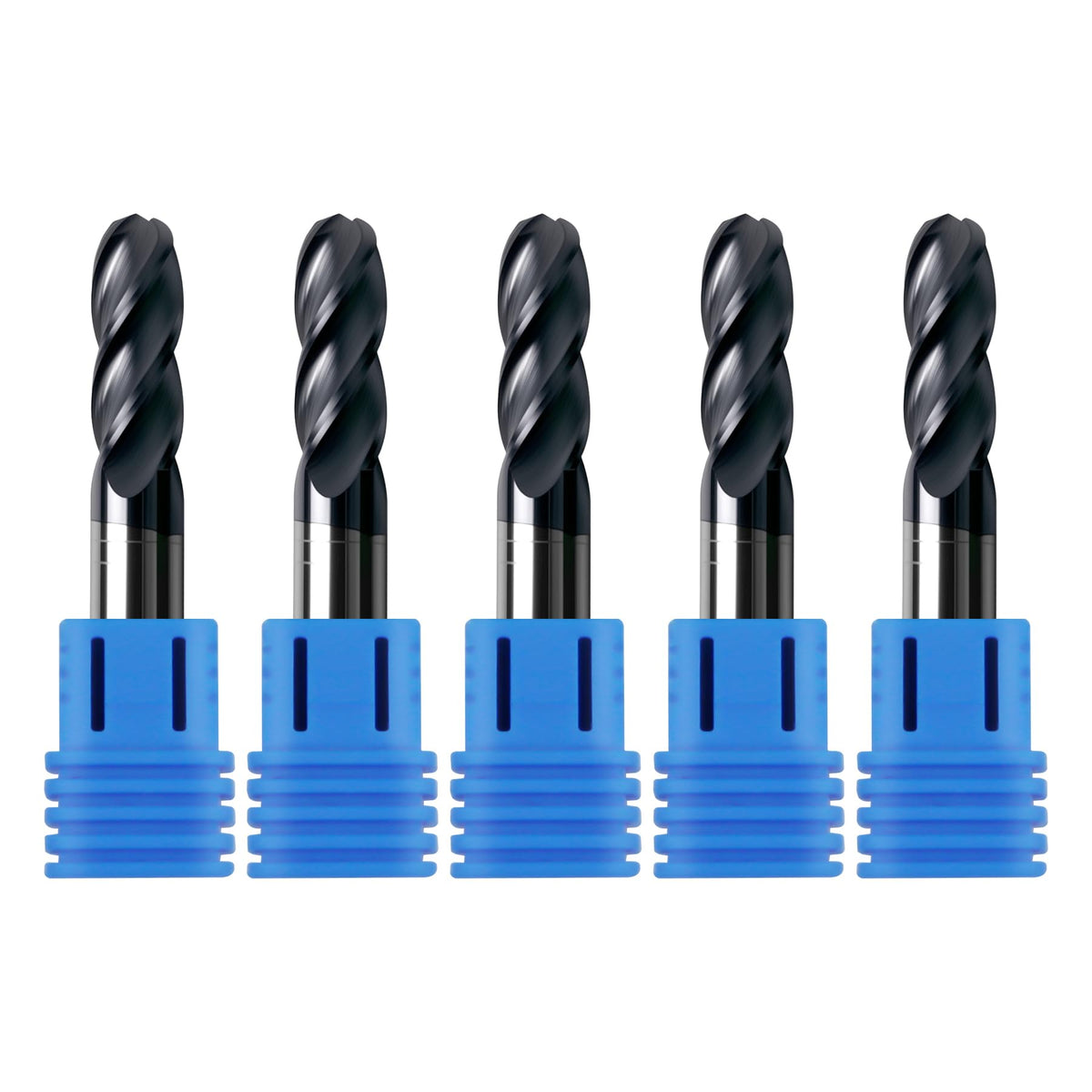 Zorqon 5Pcs 3/8" Carbide Ball Nose End Mills, ALTiN Coated, 4 Flute