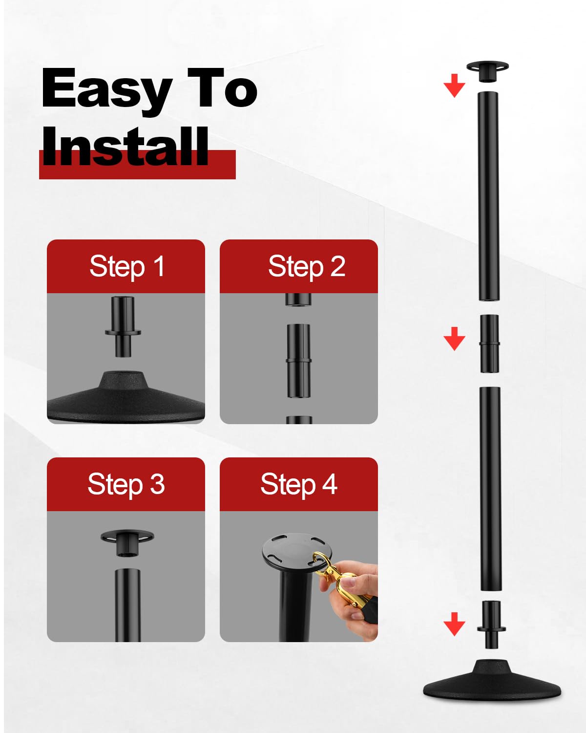 34 Inch Plastic Stanchions Post, Black Velvet Ropes, 2 PCS