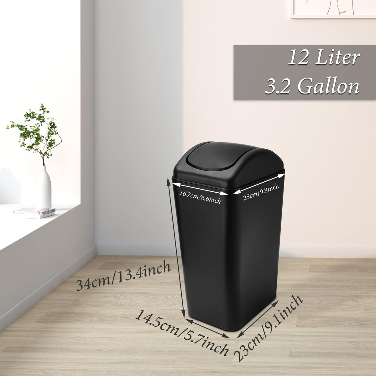 Small Lidded Trash Can 12 Liter/3 Gallon Plastic Garbage Bin with Lid