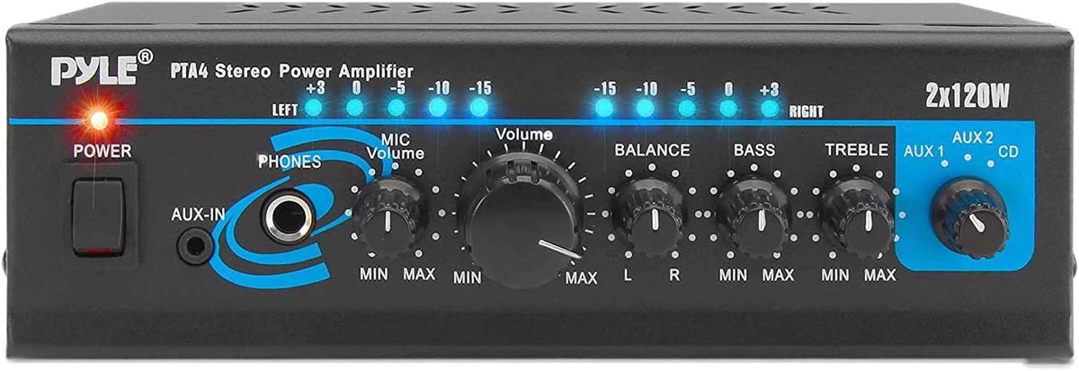 Home Audio Power Amplifier System - 2X120W Mini Dual Channel Mixer Sound Stereo Receiver Box w/ RCA, AUX, Mic Input