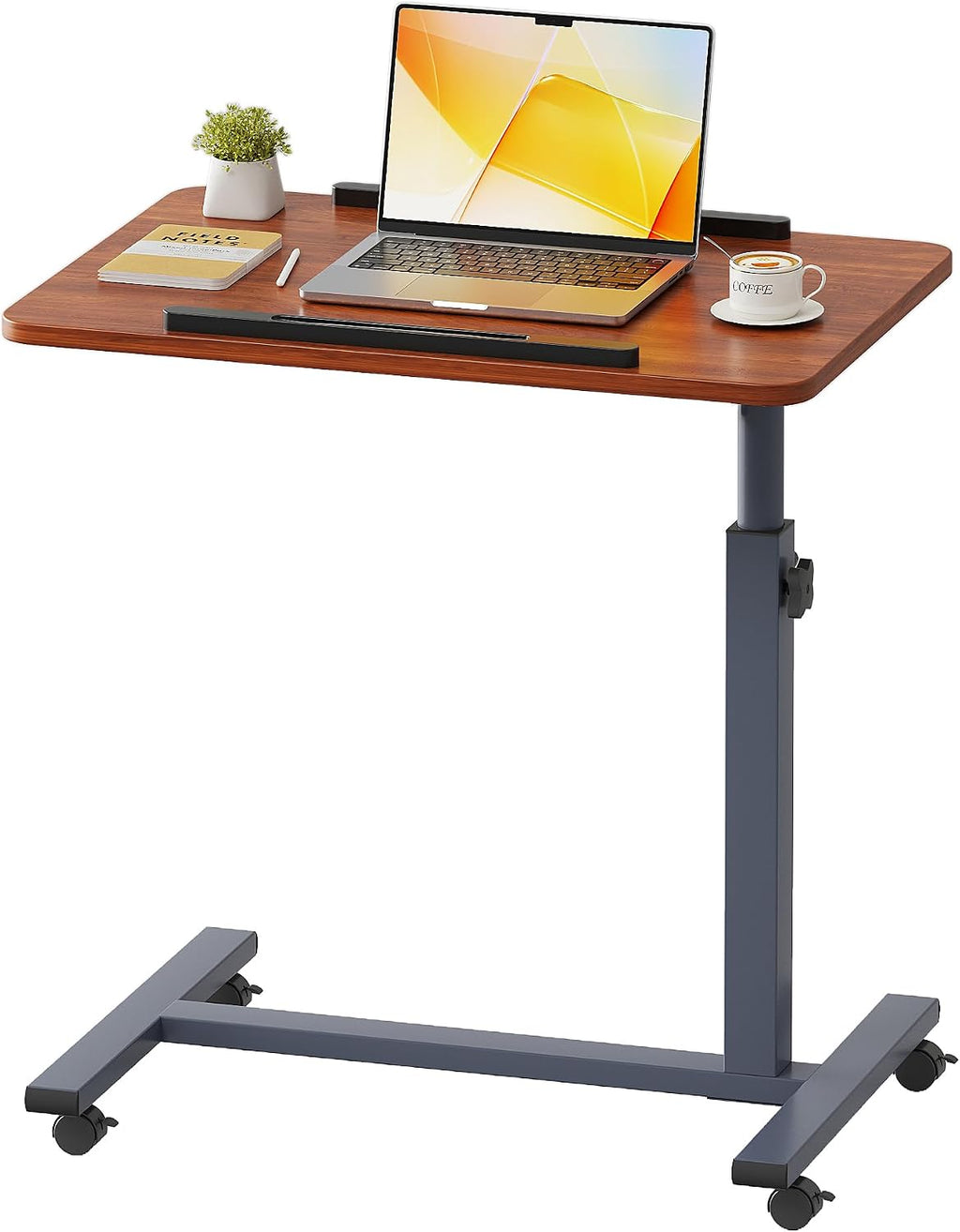Overbed Table with Wheels, Height Adjustable Hospital Bed Table with Tilting Top, Rolling Bedside Laptop Desk for