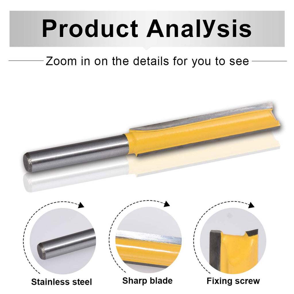 HOHXEN Straight Router Bit, 1/4 Inch Shank Double Flute Flush Trim Carbide Router Bits Milling Cutter for Plywood Wood Joinery - 1/4" Shank 3/8" Diameter 2" Height