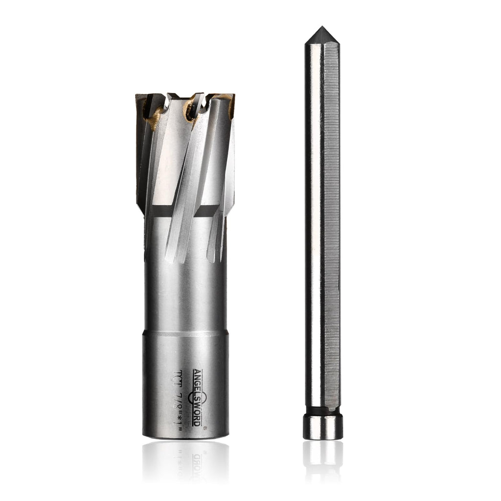 ANGELSWORD TCT Annular Cutter Diameter 7/8", Cutting Depth 1-3/8" Tungsten Carbide Tipped, Mag Drill Bits Kit for Magnetic Drill Press, with One 5/16"*3.5" Pilot Pin
