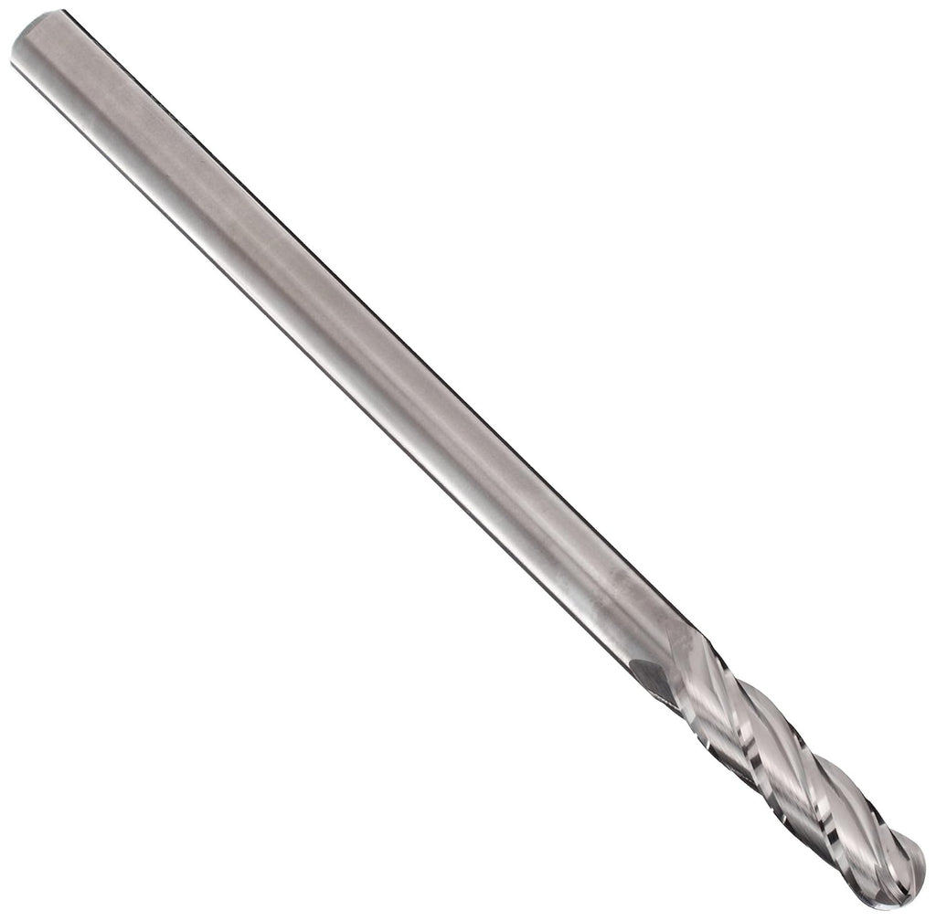 YG-1 - 53902 E5062 Carbide Ball Nose End Mill, Extra Long Reach, Uncoated (Bright) Finish, 30 Deg Helix, 4 Flutes, 6" Overall Length, 0.375" Cutting Diameter, 0.375" Shank Diameter