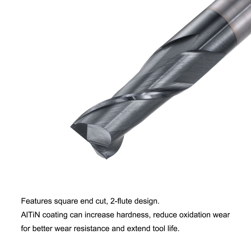 uxcell Square Nose End Mill, 8mm Tip Dia Solid Carbide AlTiN Coated CNC Router Bits 2 Flute Spiral Milling Cutter HRC45 with 8mm Shank 60mm (2.36-inch) Length