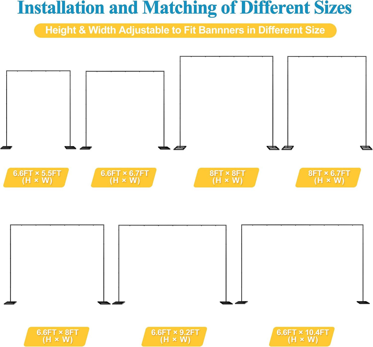 8FT x 8FT Backdrop Stand Heavy Duty with Base, Black Portable Adjustable Pipe and Drape Backdrop Stand Kit, Square