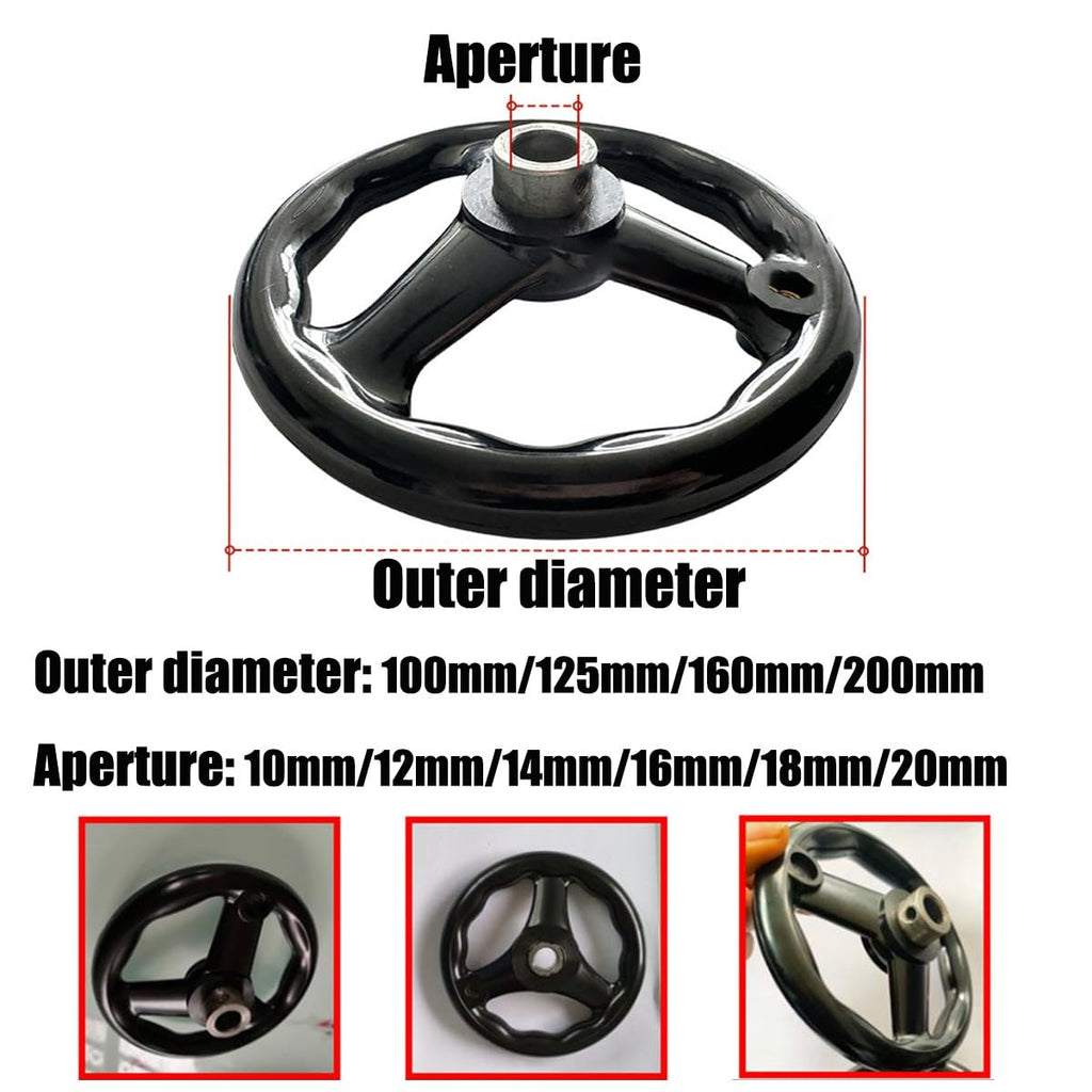 OEVXZDCIR 3 Spoked Milling Hand Wheel Ø100-200mm Bakelite Anti Slip Black Lathe Handwheel with Detachable Rotary Handle for Lathe Milling Grinding Machine(125 * 14mm)