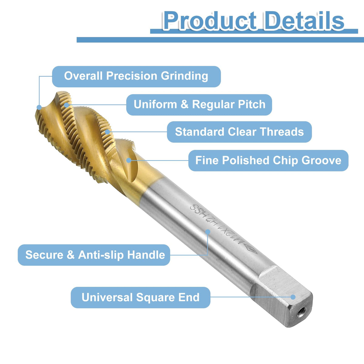 uxcell 2pcs Spiral Flute Thread Taps, M12 x 1 H2 Screw Threading Tap, Titanium Coated 6542 High Speed Steel Machine Tapping Tools for Machinist Repair