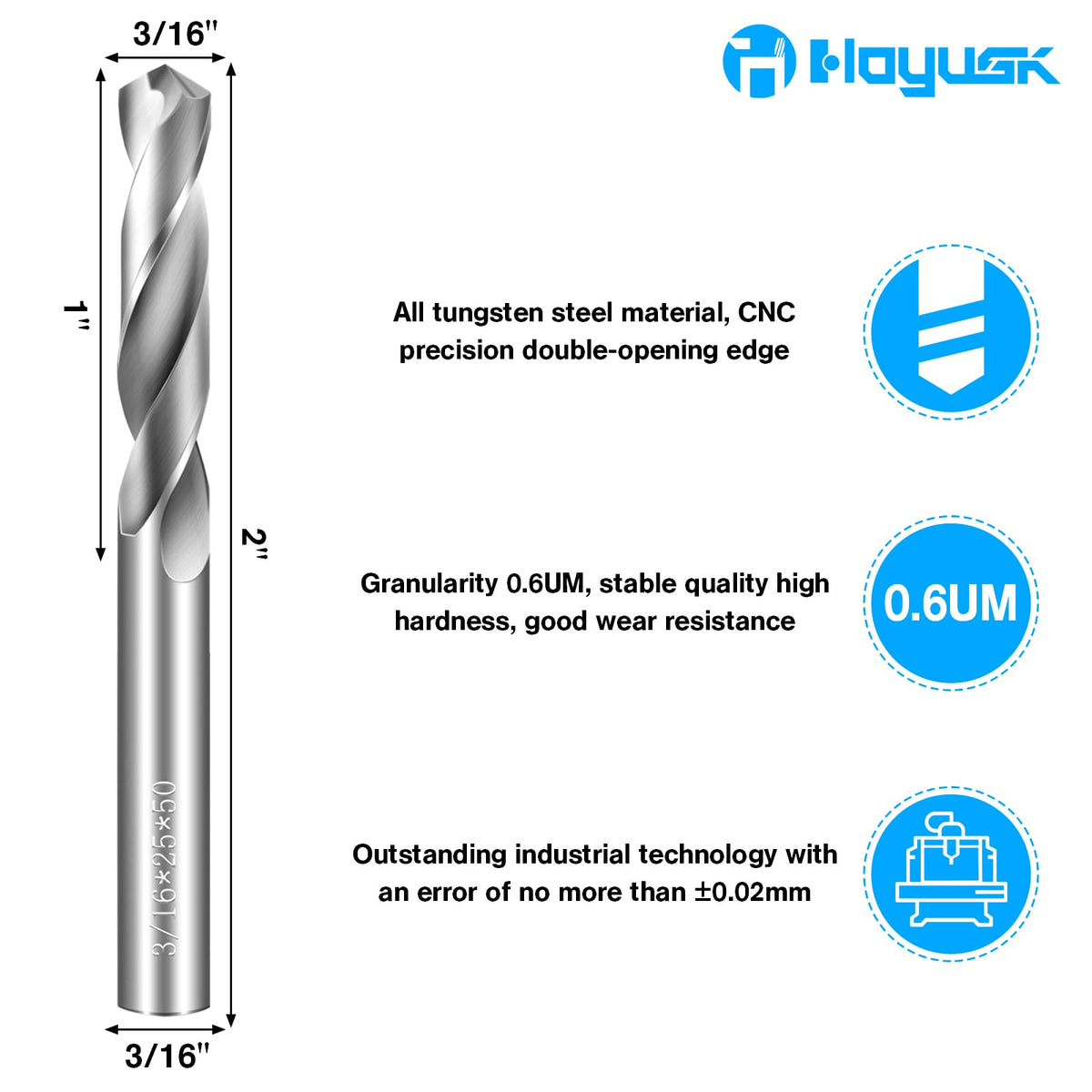 3/16" Drill Bits Solid Carbide Drill Bits, Tungsten Carbide Drill Bit Set, Metal Drill Bit Set for Stainless Steel Hardened Steel Cast Iron Alloy Copper, 2 Pcs