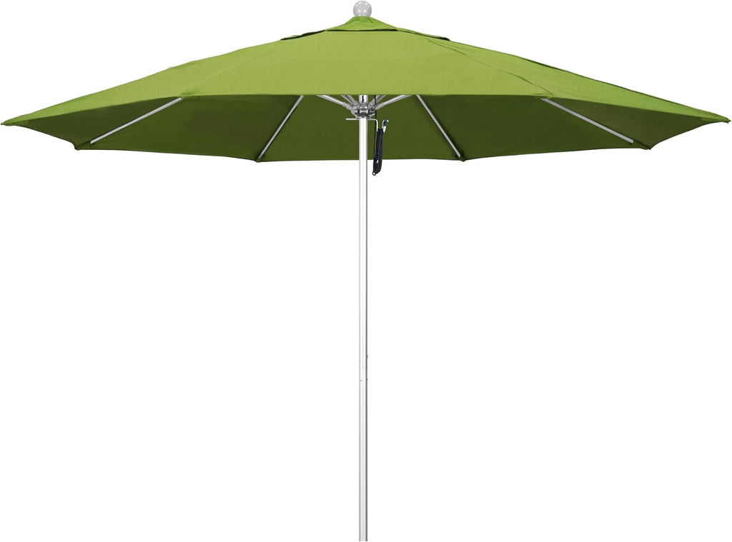 11Ft Commercial Grade Sunbrella Fabric Market Umbrella, Pulley Lift, Aluminum/Fiberglass, 2mm pole wall, Silver