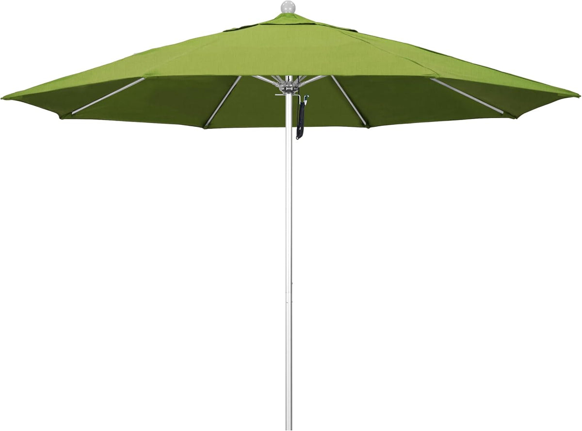 11Ft Commercial Grade Sunbrella Fabric Market Umbrella, Pulley Lift, Aluminum/Fiberglass, 2mm pole wall, Silver