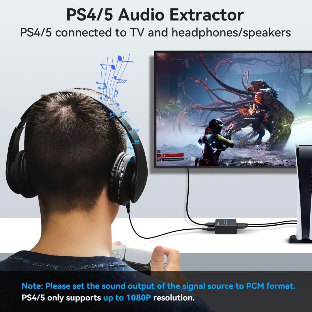 HDMI Audio Extractor 4K HDMI to Optical 3.5mm AUX Audio Adapter Splitter Converter Support HDCP Digital DTS 5.1 PCM