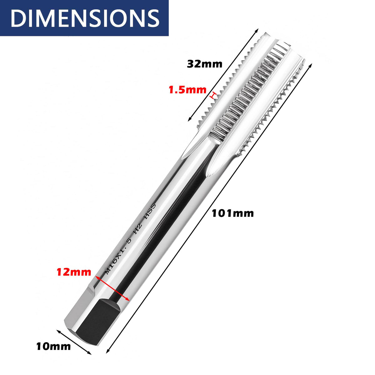 M16x1.5 Tap,M2 HSS Metric Thread Tap,Right Hand Thread Tap (M16x1.5)