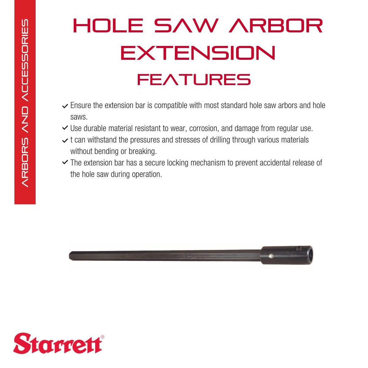 Starrett Hole Saw Arbor Extension Bar, 12" Length