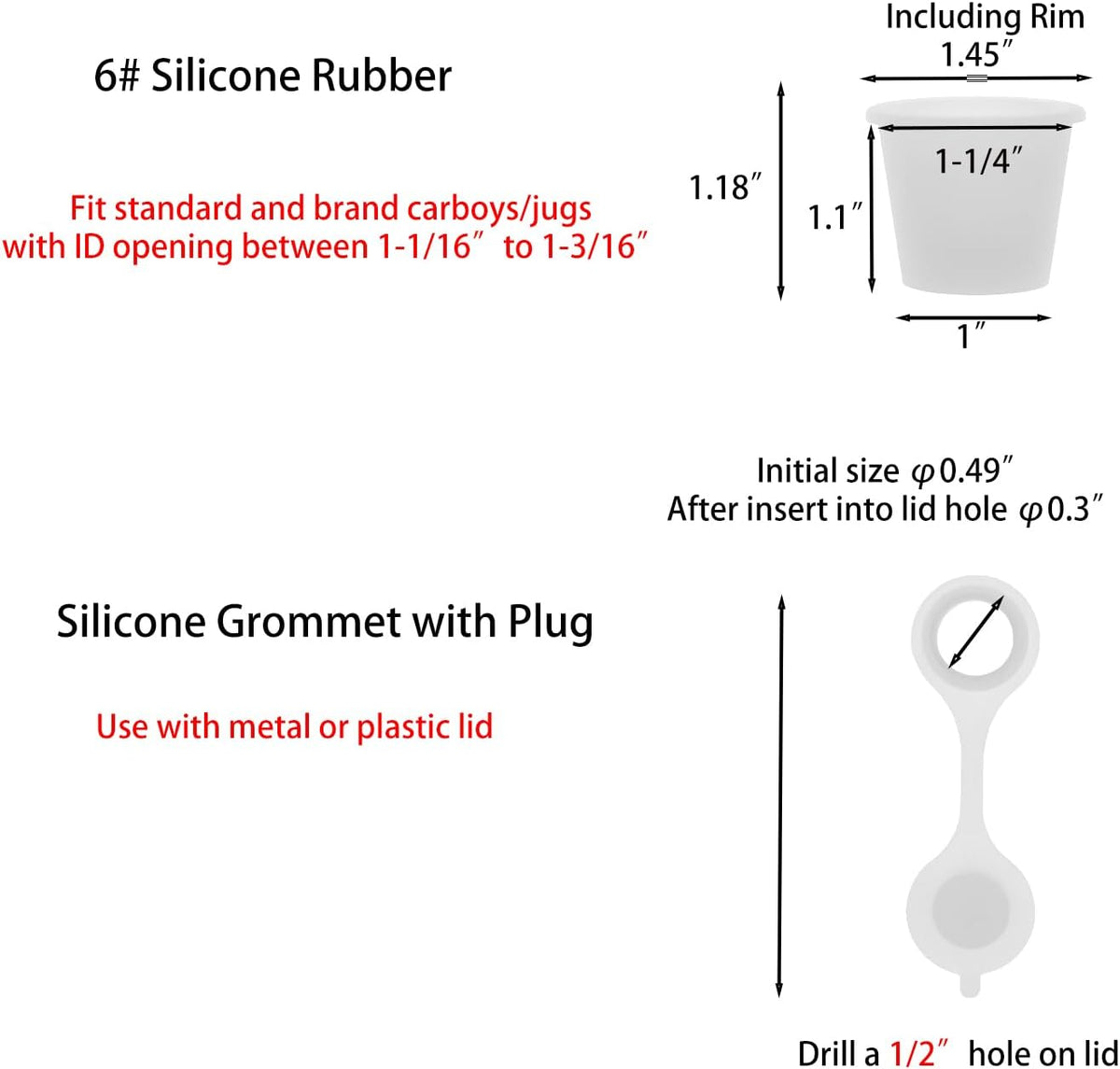 Airlock Set Three-Piece Airlock Drilled #6 Stopper and Grommet for Fermentation, Brewing Wine, Beer Making
