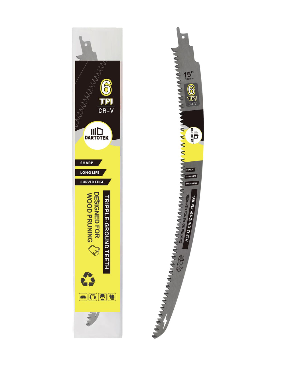 15-Inch Japanese Teeth Reciprocating Saw Blade, DARTOTEK Curved Edge 6TPI Pruning Blades for Wood, Tree Trimming Cutting, Fits Most Reciprocating Saws
