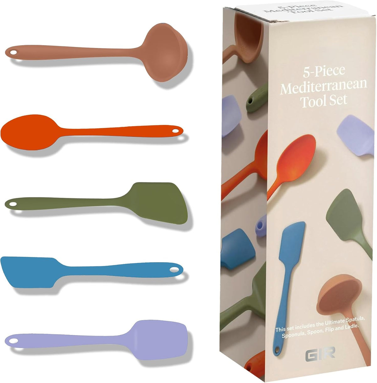 Get It Right 5 Piece Silicone Ultimate Kitchen Utensils Set - Ladle, Spatula, Flip, Spoon & Spoonula - Non-Toxic