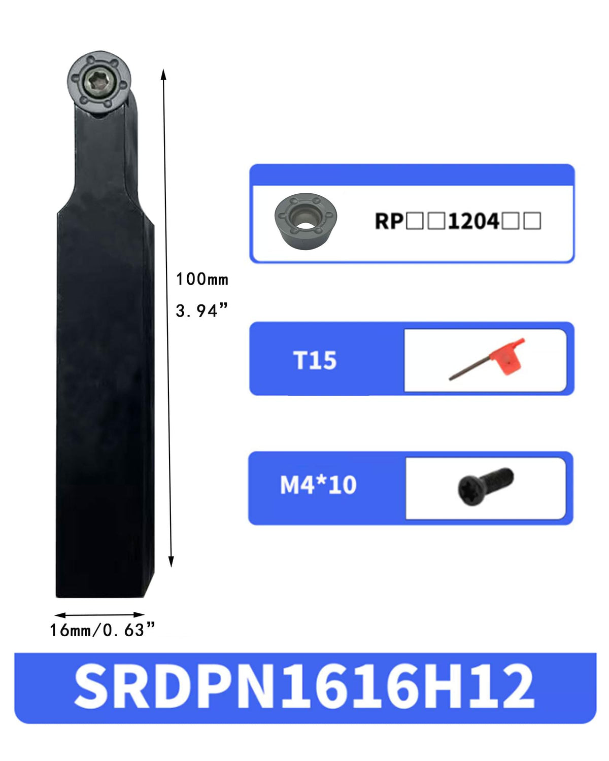 Zouzmin SRDPN1616H12 Turning Holder RPMT1204MO Inserts Set (SRDPN1616H12+10pcs R6 Gray)