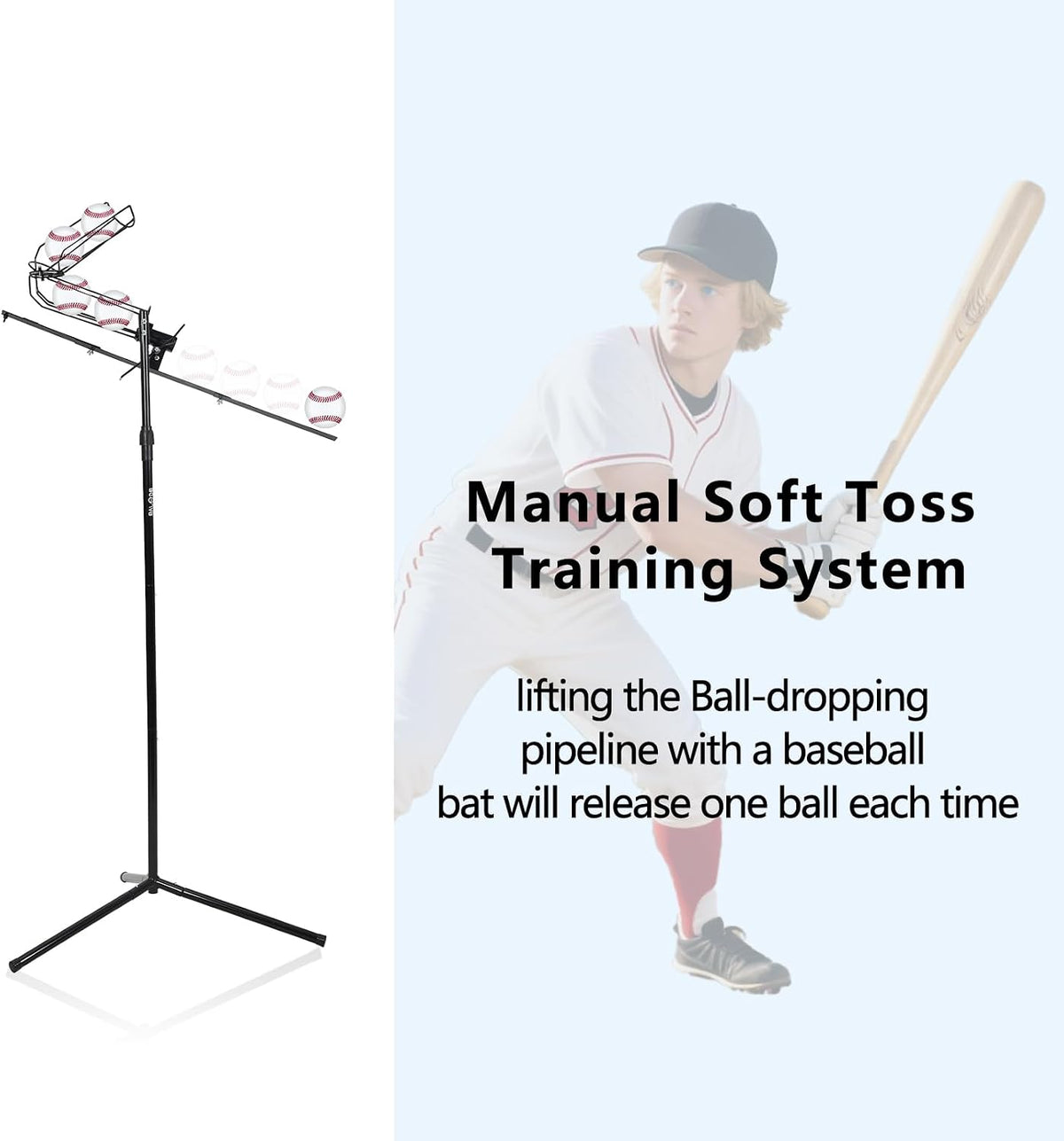 Baseball Soft Toss Pitching Machine | Training System, Support Auto & Manual Ball Drop, Height Adjustable, Hold Up to