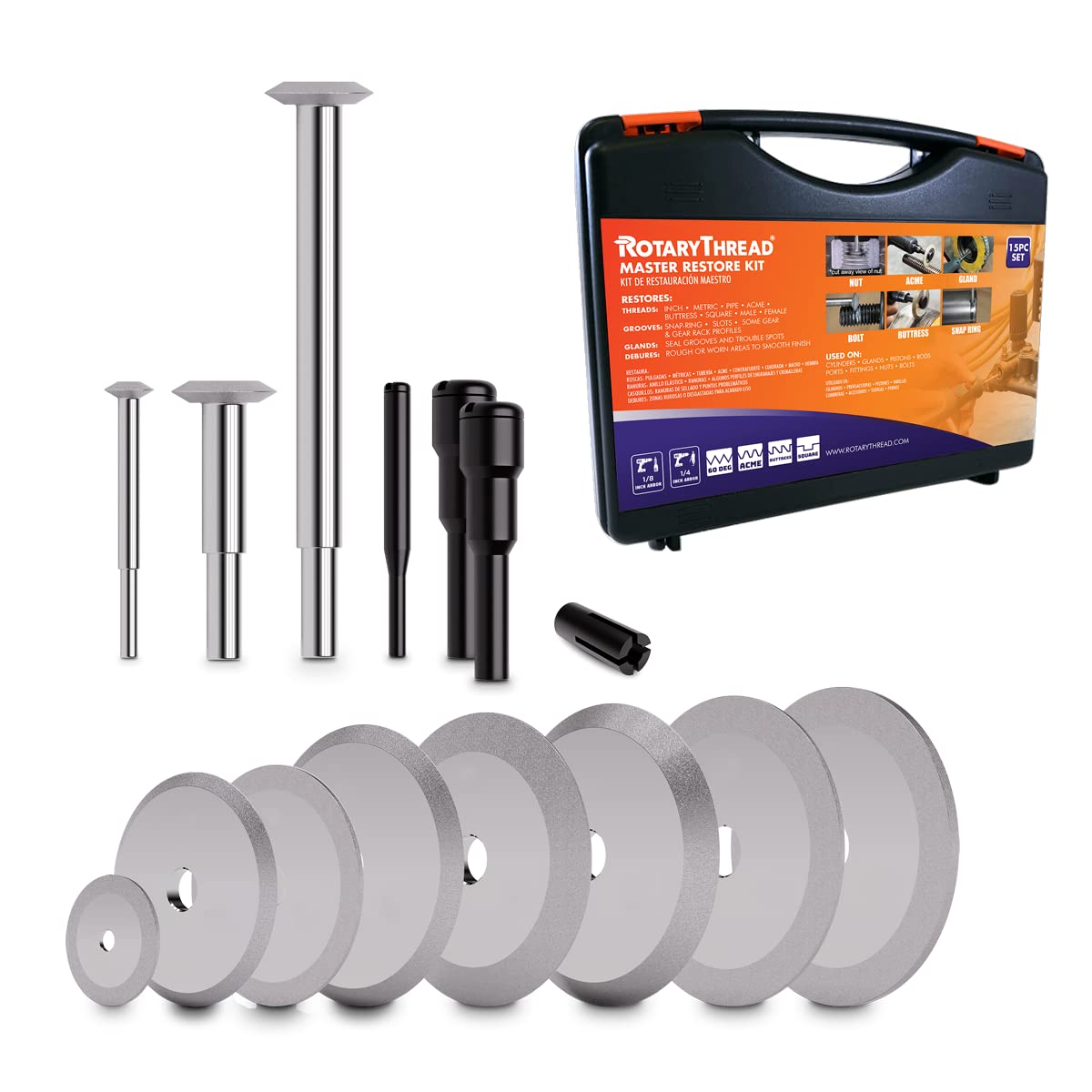 Rotary Thread Repair Kits - Faster & Easier to Chase, Restore & Clean Internal or External Threads, All in One Universal Thread Files Set, Inch, Metric, Grooves, Glands, ACME, Buttress Thread