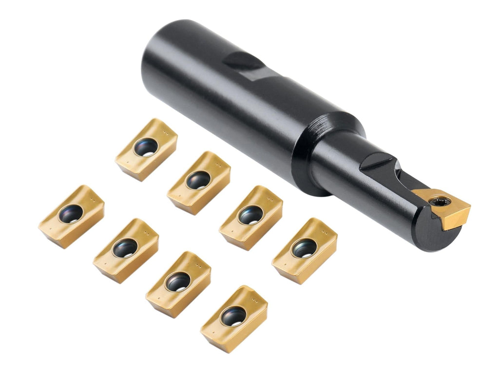 Accusize Industrial Tools 1/2" 90° Square Shoulder Indexable End Mill w/ 10 add'l APKT11T308 Inserts, 5/8" Shank, 3-1/4" OAL, 0.433" ap, 1 Flute, APKT11T308, Carbide Insert, 0056-0913+0056-1130
