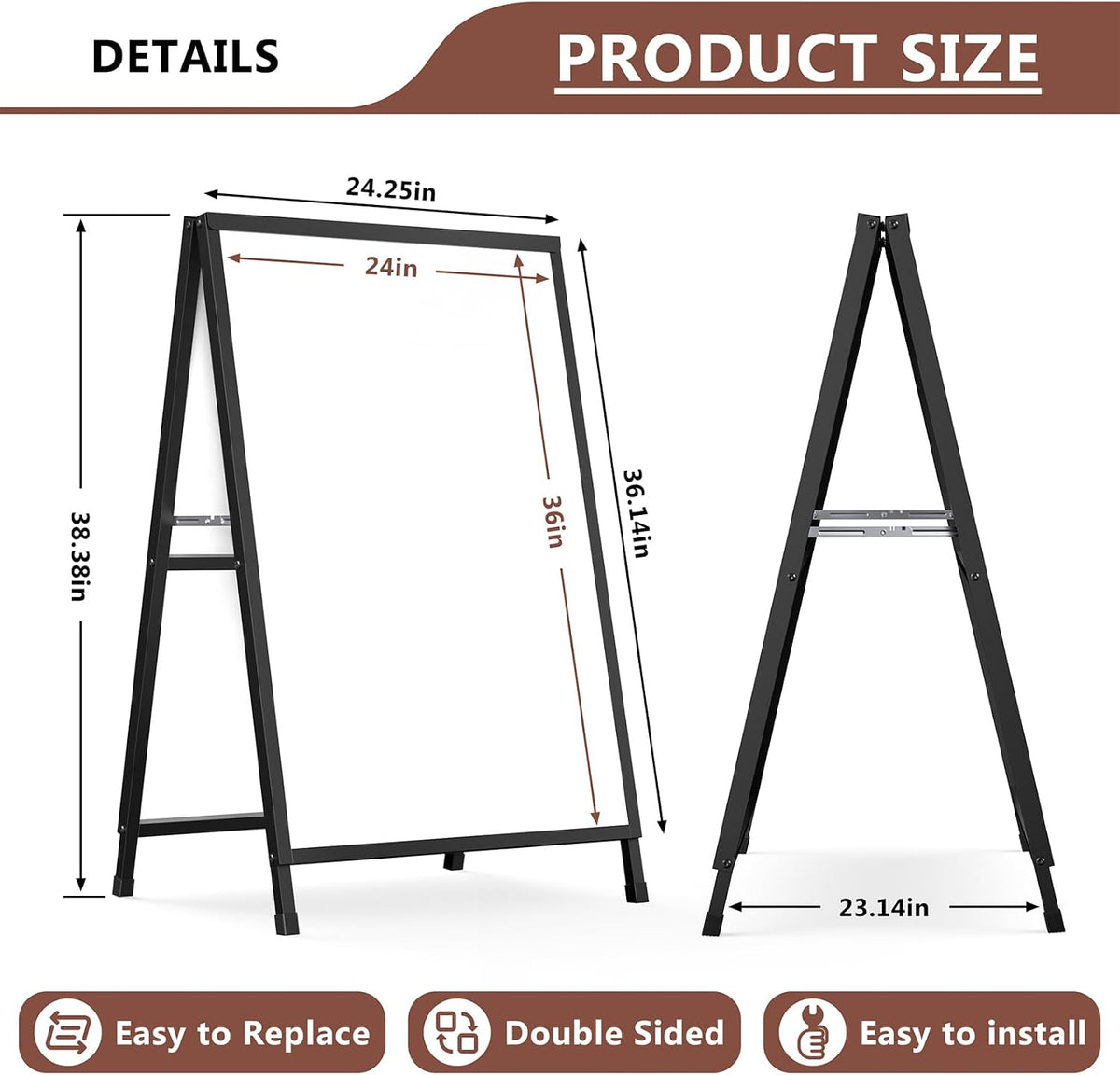 A Frame Sign 24x36 Inch Sandwich Board, Heavy Duty Double-Sided Folding Sidewalk Signboard, Slide-in Steel Metal